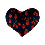 Strawberry Texture, Blue Background With Strawberries Standard 16  Premium Flano Heart Shape Cushions Back