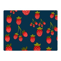 Strawberry Texture, Blue Background With Strawberries Two Sides Premium Plush Fleece Blanket (mini)