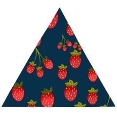 Strawberry Texture, Blue Background With Strawberries Wooden Puzzle Triangle by kyorashop23