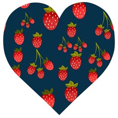 Strawberry Texture, Blue Background With Strawberries Wooden Puzzle Heart by kyorashop23