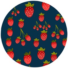 Strawberry Texture, Blue Background With Strawberries Wooden Puzzle Round by kyorashop23