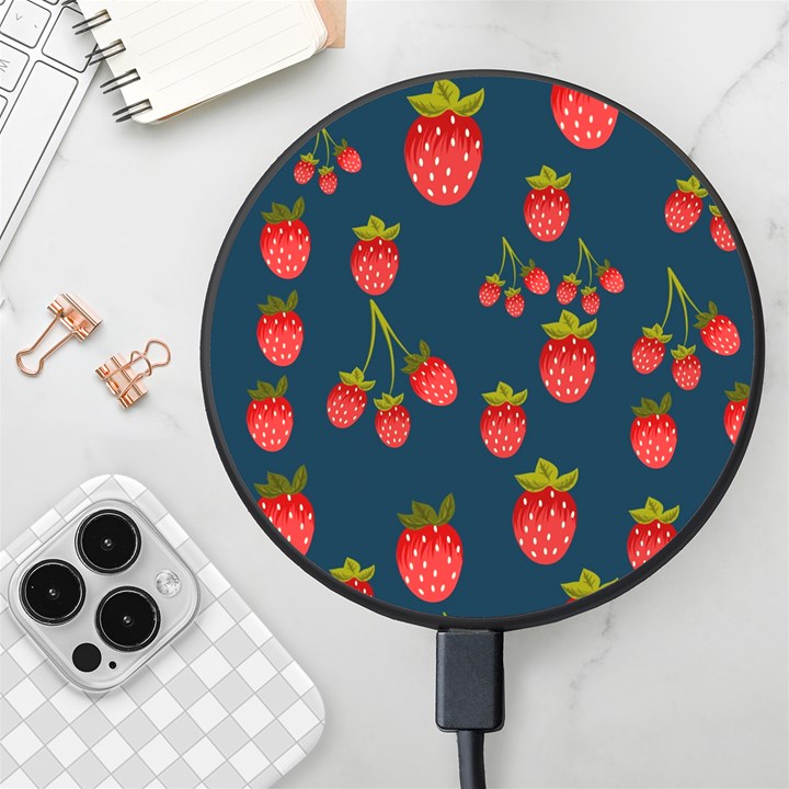 Strawberry Texture, Blue Background With Strawberries Wireless Fast Charger(Black)