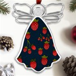 Strawberry Texture, Blue Background With Strawberries Metal Loving Angel Silver  Front