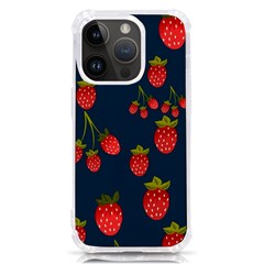 Strawberry Texture, Blue Background With Strawberries Iphone 14 Pro Tpu Uv Print Case