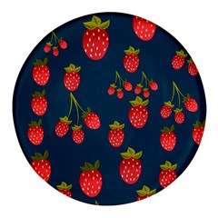 Strawberry Texture, Blue Background With Strawberries Round Glass Fridge Magnet (4 Pack) by kyorashop23