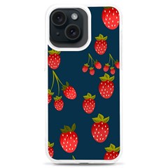 Strawberry Texture, Blue Background With Strawberries Iphone 15 Plus Tpu Uv Print Case