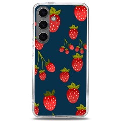 Strawberry Texture, Blue Background With Strawberries Samsung Galaxy S24 6 2 Inch Tpu Uv Case by kyorashop23