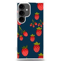 Strawberry Texture, Blue Background With Strawberries Samsung Galaxy S24 Plus 6 7 Inch Tpu Uv Case by kyorashop23