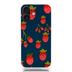 Strawberry Texture, Blue Background With Strawberries Iphone 16 Tpu Uv Print Case by kyorashop23