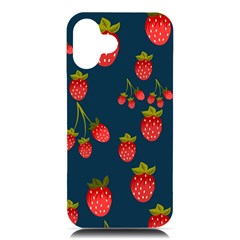 Strawberry Texture, Blue Background With Strawberries Iphone 16 Plus Black Uv Print Pc Hardshell Case by kyorashop23