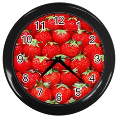 Strawberry Texture, Macro, Ripe Strawberry Wall Clock (black)