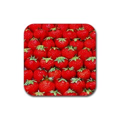 Strawberry Texture, Macro, Ripe Strawberry Rubber Coaster (square) by kyorashop23