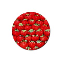 Strawberry Texture, Macro, Ripe Strawberry Rubber Coaster (round)