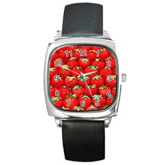 Strawberry Texture, Macro, Ripe Strawberry Square Metal Watch by kyorashop23