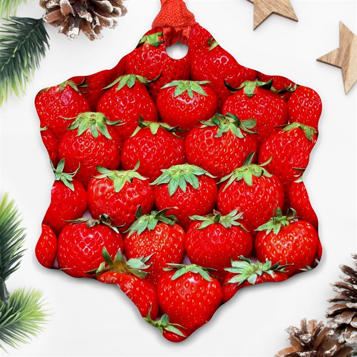 Strawberry Texture, Macro, Ripe Strawberry Snowflake Ornament (Two Sides)