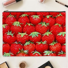 Strawberry Texture, Macro, Ripe Strawberry Cosmetic Bag (xxxl)