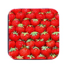 Strawberry Texture, Macro, Ripe Strawberry Square Metal Box (black) by kyorashop23