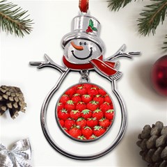 Strawberry Texture, Macro, Ripe Strawberry Metal Snowman Ornament