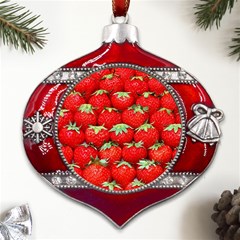 Strawberry Texture, Macro, Ripe Strawberry Metal Snowflake And Bell Red Ornament