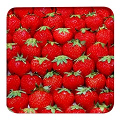 Strawberry Texture, Macro, Ripe Strawberry Square Glass Fridge Magnet (4 Pack) by kyorashop23