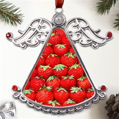 Strawberry Texture, Macro, Ripe Strawberry Metal Angel With Crystal Ornament