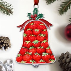 Strawberry Texture, Macro, Ripe Strawberry Metal Holly Leaf Bell Ornament