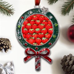 Strawberry Texture, Macro, Ripe Strawberry Metal X mas Lollipop With Crystal Ornament by kyorashop23