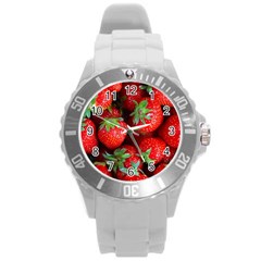 Strawberry, Berries, Fresh, Red Round Plastic Sport Watch (l)