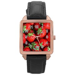 Strawberry, Berries, Fresh, Red Rose Gold Leather Watch 