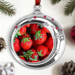 Strawberry, Berries, Fresh, Red Metal Snowflake Red Crystal Round Ornament