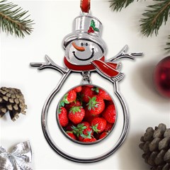 Strawberry, Berries, Fresh, Red Metal Snowman Ornament