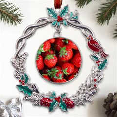 Strawberry, Berries, Fresh, Red Metal X mas Wreath Holly Leaf Ornament