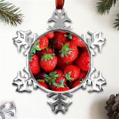 Strawberry, Berries, Fresh, Red Metal Small Snowflake Ornament by kyorashop23