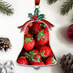 Strawberry, Berries, Fresh, Red Metal Holly Leaf Bell Ornament