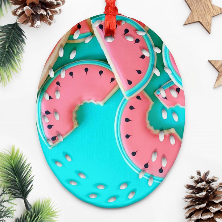 Watermelon, Fruit Oval Filigree Ornament (Two Sides)