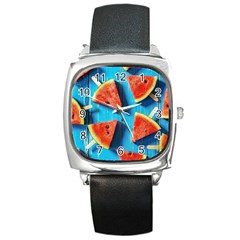 Watermelons, Fruits Square Metal Watch