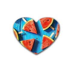 Watermelons, Fruits Rubber Coaster (heart)