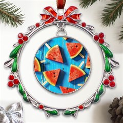 Watermelons, Fruits Metal X mas Wreath Ribbon Ornament