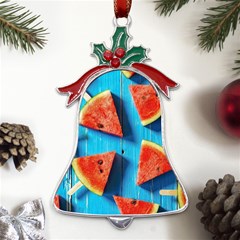 Watermelons, Fruits Metal Holly Leaf Bell Ornament