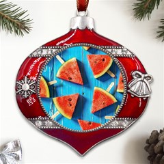 Watermelons, Fruits Metal Snowflake And Bell Red Ornament