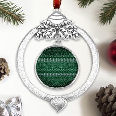 Christmas Knit Digital Metal Silver X mas Leaves Round Ornament