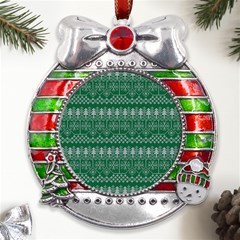 Christmas Knit Digital Metal X mas Ribbon With Red Crystal Round Ornament