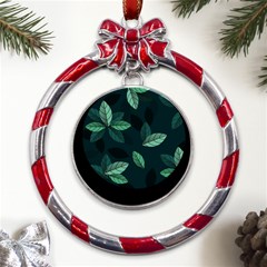 Foliage Metal Red Ribbon Round Ornament