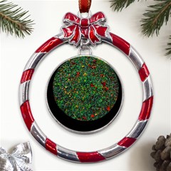 Grass Nature Meadow Metal Red Ribbon Round Ornament