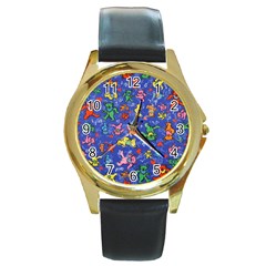 Grateful Dead Dancing Bears Pattern Round Gold Metal Watch