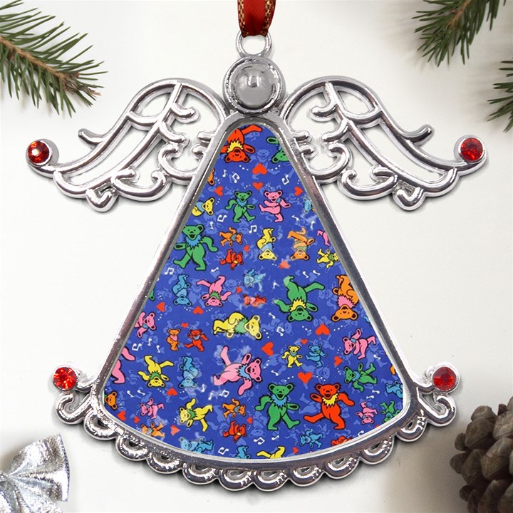 Grateful Dead Dancing Bears Pattern Metal Angel with Crystal Ornament