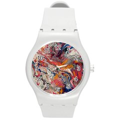 Abstract Flames Round Plastic Sport Watch (m)