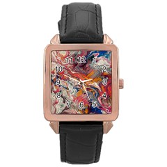 Abstract Flames Rose Gold Leather Watch 