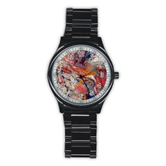 Abstract Flames Stainless Steel Round Watch