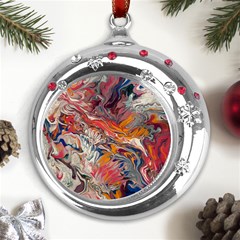 Abstract Flames Metal Snowflake Red Crystal Round Ornament